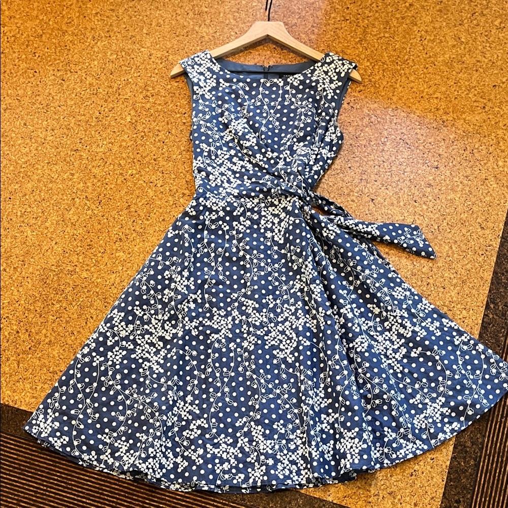 Tahari Navy and White Floral Midi Dress